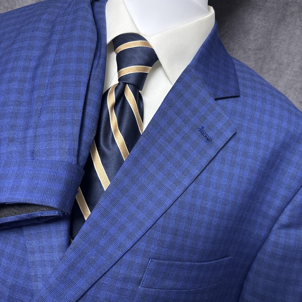 Oak Hill Perfect Fit Suit 52R 50x27 Blue Plaid Check Stretch Blazer Pant Big 52R